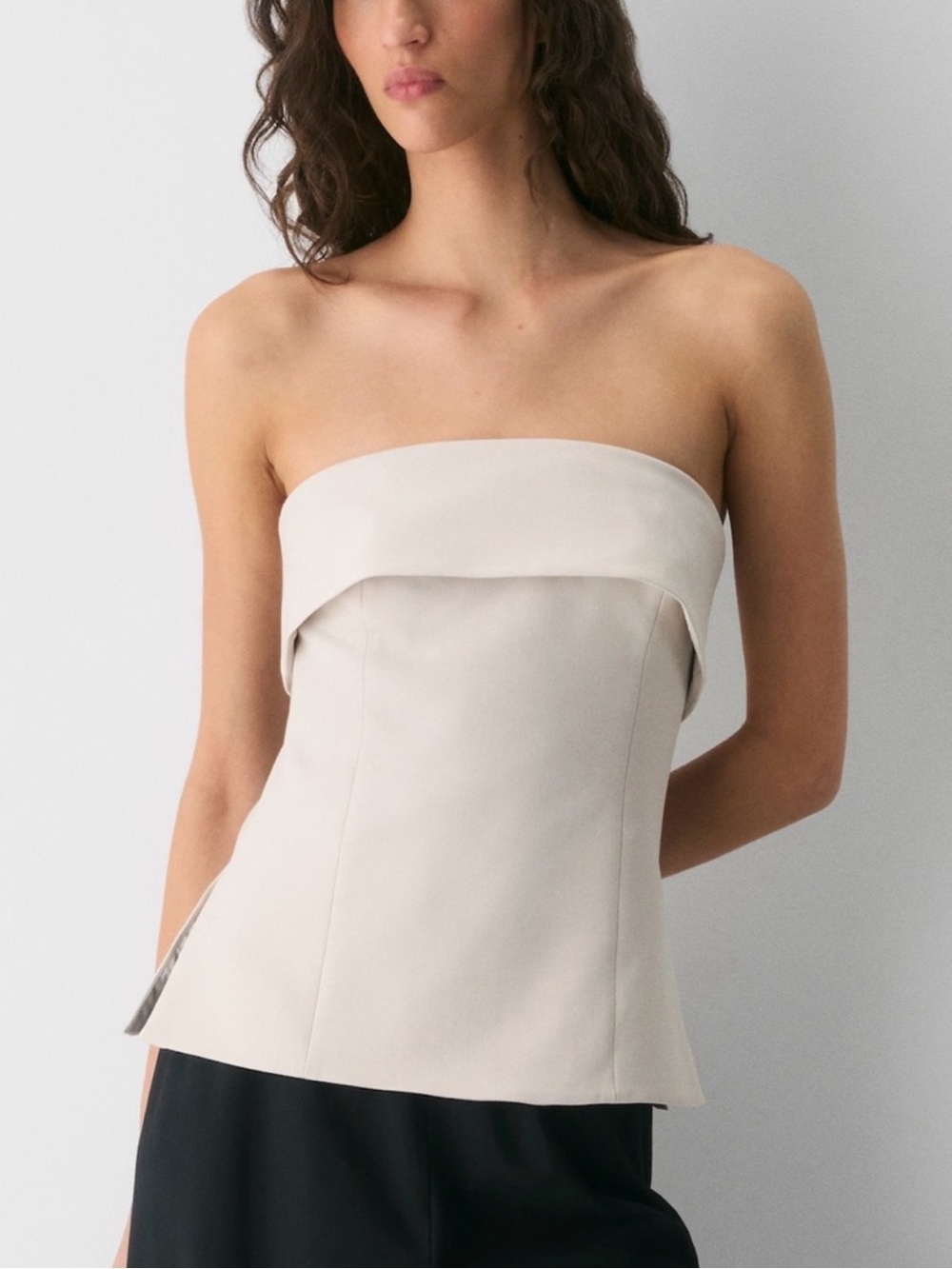 Aritzia Babaton Cream Strapless Foldover Corset Peplum Top Size 10